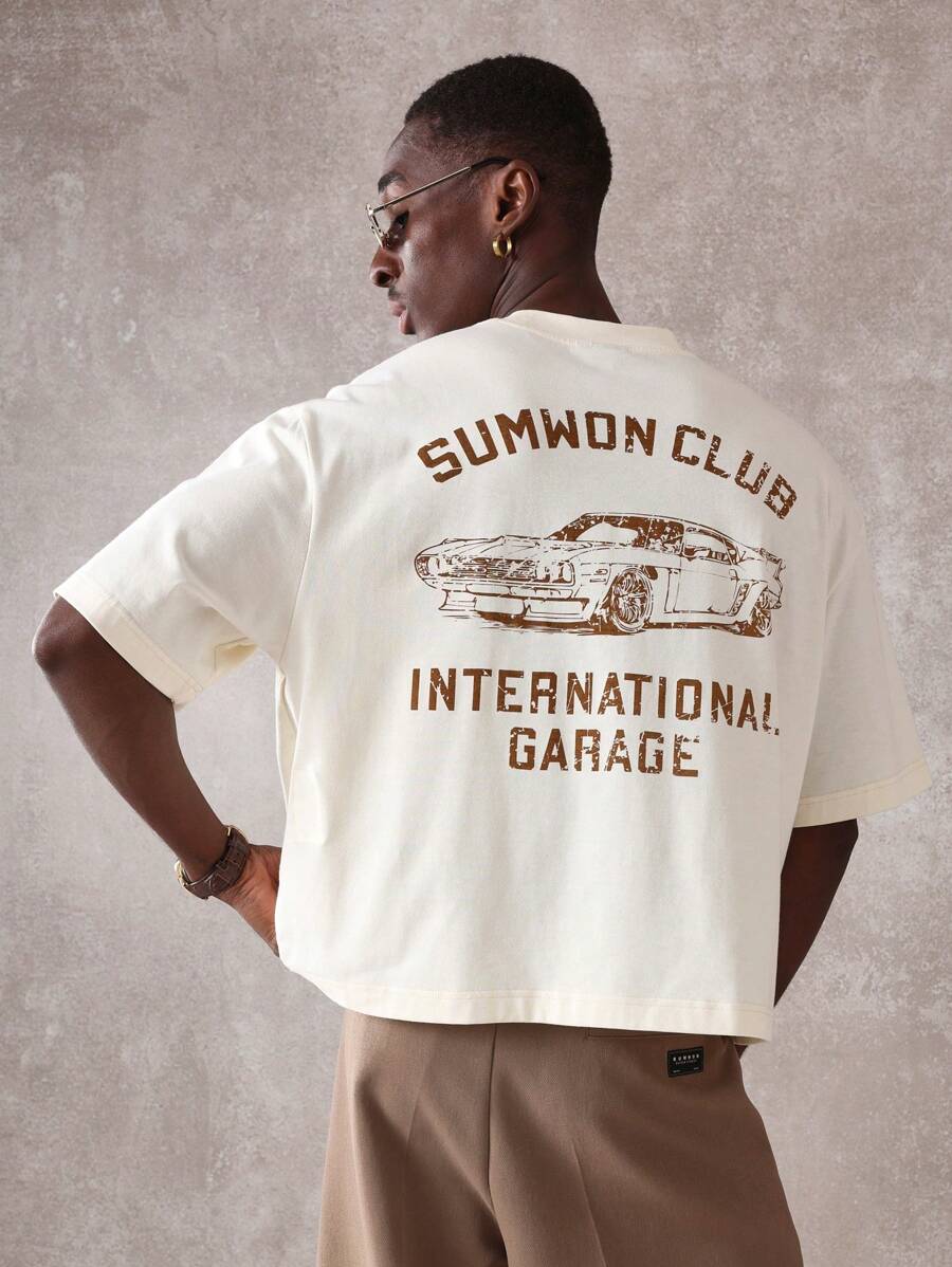 Áo thun cổ điển ô tô quốc tế Sumwon Club International Garage Xe hơi cổ điển Áo thun thời trang đường phố cỡ lớn thời trang cao cấp Club Gearhead Mechanic Enthusiast Top - Màu be - Xem 1