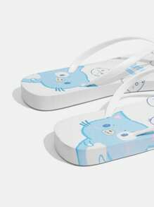 Grefit Women Flip Flops, Beach Slides, Colorful Flat Sandals Beach Thong Sandals, Slip-On Style, Lightweight & Comfortable, Non-Slip Suitable For Outdoor Walking, Street Fashion, Versatile Flat Slippers Indoor & Outdoor Wear Flip Flops Vacation Season Tropical Escape Animal Prints - Blue and White - View 3