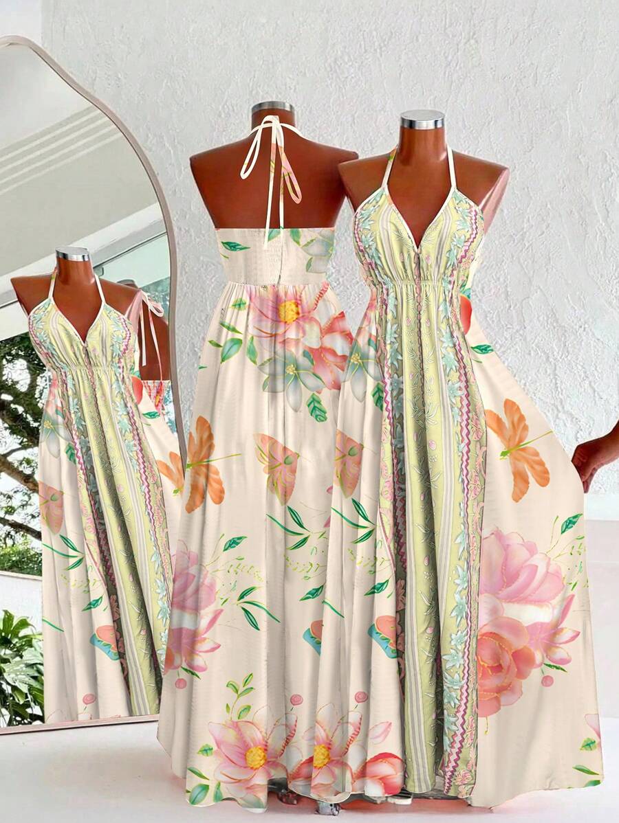 Flirla Váy Cami Đi Biển In Họa Tiết Phong Cách Bohemian - Màu vàng - Xem 1