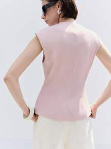 LYSMO Veste sans manches ajustée à la taille rose pour femme, style minimaliste pour le transport, printemps/été - Rose pâle - Voir 2