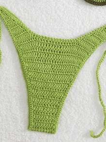 Swim Mod 1pc Women Crochet Halter Swimsuit Top & Triangle Swim Brief Bottom Set For Summer Beach Vacation - Multicolor - View 4
