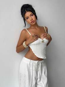 Aloruh 女士针织波浪下摆褶饰吊带背心