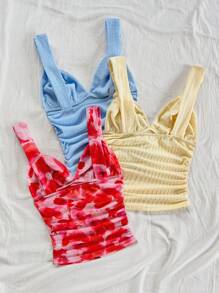 Soleia Set da 3 pezzi di top a canottiera estivi casual e romantici con nodo, colori: giallo, rosso, azzurro chiaro, adatti per vacanze, appuntamenti, tè pomeridiano, vacanze, festival musicali, stile bohémien, outfit da spiaggia estiva