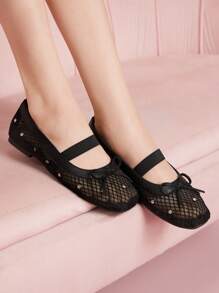 CUCCOO DOLLMOD Women's Flat Mesh Slip-On Casual Shoes With Rhinestone - Black - View 5