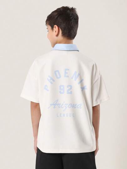 SUMWON 青少年男童复古凤凰联盟运动Polo衫，华夫格针织运动休闲上衣，春夏返校棒球队