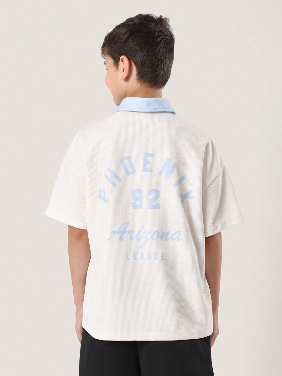 SUMWON 青少年男童复古凤凰联盟运动Polo衫，华夫格针织运动休闲上衣，春夏返校棒球队 - 彩色 - 查看 1