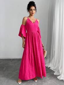 Elenzga Vacation Casual Sleeveless Full Flare Dress For Women - Hot Pink - View 4