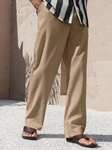 Manfinity Nomadique Pantalones rectos de lino casual Manfinity Nomadique para hombres, pantalones versátiles de moda, pantalones blancos para hombres