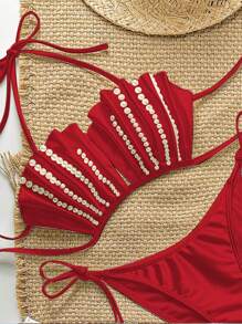 Swim SXY Springbreak Women Beachwear Summer Outfits: Handmade Beaded Spaghetti Strap Top And Side Tie Bikini Bottom High Fashion 2 Pieces Swimsuit Set, Festival Boho