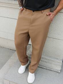 Manfinity Homme Plus Size Men's Solid Color Casual Suit Pants, Suitable For Summer - Coffee Brown - View 6