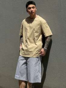 DAZY Letnia khaki outdoorowa minimalistyczna męska koszulka T-shirt - Kolor khaki - Zobacz 7
