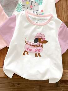 SHEIN 4 قطع فتاة رضيع مجموعة تشيرت كاجوال كم قصير بطبعات حيوانات جميلة، رقبة مستديرة، مناسب للربيع والصيف