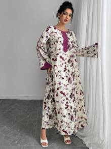 SHEIN Najma 女士休闲阿拉伯风格拼布印花连衣裙，朴素 - 彩色 - 查看 5