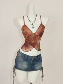 SHEIN ICON Y2K Style Boho Printed Camisole Tank Top, Minimalist & Fashionable Casual Everyday Wear - Brown - View 3