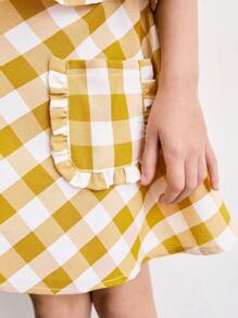 SHEIN Young Girls Plaid Cute Casual Blouse With Tie Bow & Pocket Skirt 2-Piece Set - Multicolor - View 5