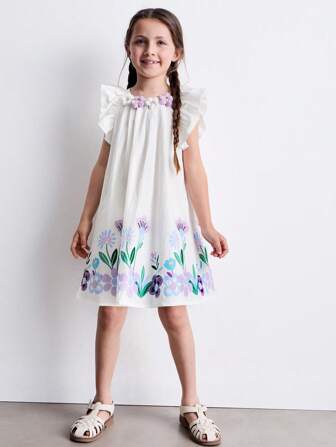 SHEIN Young Girls Colorful 3D Flower Collar Dresses
