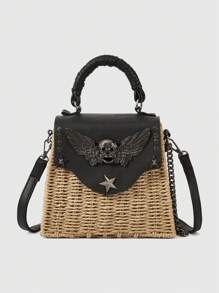 ROMWE Goth Women's Vintage Winged Skull Decor Handbag - Camel - View 2