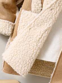 SHEIN Young Boy Dual Pocket Teddy Lined Hooded Coat - Khaki - View 11