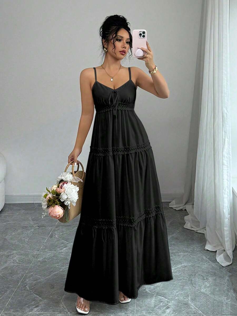 Rafferiza Vestido elegante de unicolor sin mangas y con cintura para mujer, de verano - Negro - Ver 1