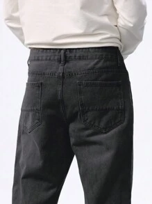 Manfinity Homme 男士口袋直筒宽松休闲百搭牛仔裤 - 黑色 - 查看 6