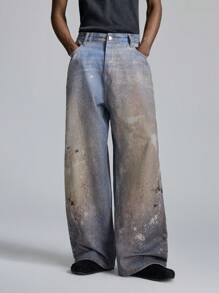 NEON BLANC 男士街头风格泼墨编织牛仔裤，校园风，街头服饰传统 - 紫色 - 查看 1