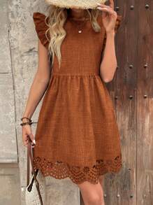 Breezaya Váy nghỉ mát màu trơn khoét sâu thời trang giản dị dành cho nữ - Màu nâu  Mocha - Xem 3