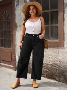 EMERY ROSE Jeans de campana lavados y desgastados en talla grande - Negro - Ver 4