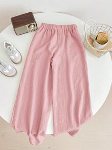 SHEIN LMoss Kids Pantalones anchos de pierna ancha con cintura elástica con cordón de tela texturizada para niñas preadolescentes