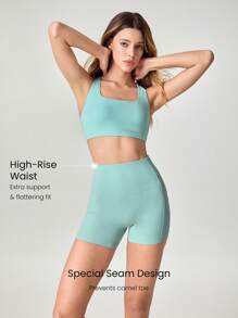 GLOWMODE 4.3" FeatherFit™ Anti-Slip Pocket Bike Shorts Non Front Seam Low Impact Cycling Running Gym Workout - Mist Green - View 4