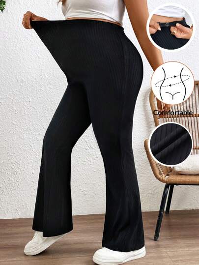 SHEIN Plus Size Maternity High Waist Skinny Flare Pants, Solid Color & Casual