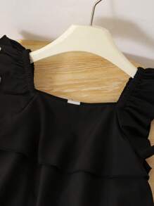 Genkimix Kids 少女荷叶边层叠休闲长裤，适合度假和夏季穿着 - 黑色 - 查看 3