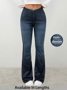 SHEIN PETITE CURVE Plus Size Non-Denim Flare Leg Pants, Suitable For Summer