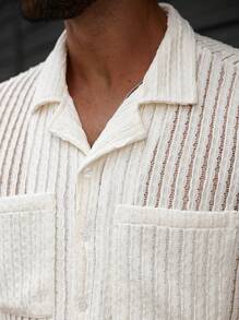 Manfinity Homme 大码男式纯色短袖单排扣双口袋休闲衬衫 - 白色 - 查看 3