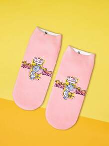 TOM & JERRY X SHEIN 1双可爱字母和老鼠图案舒适袜子