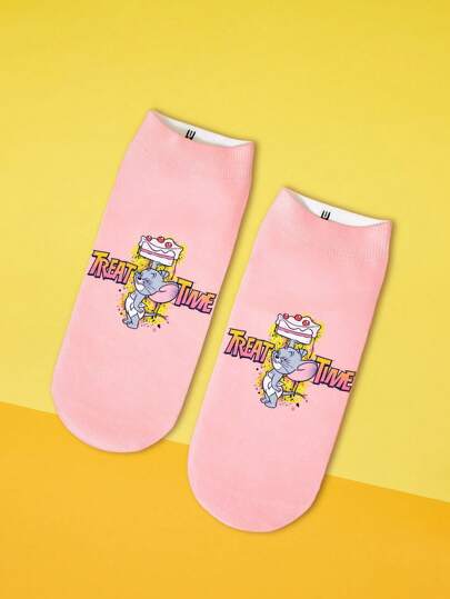 TOM & JERRY X SHEIN 1 Pair Cute Letter & Mouse Pattern Comfortable Socks