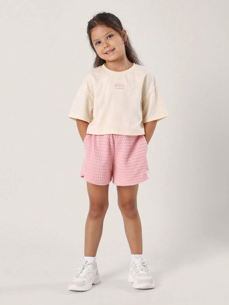Textured Hello Sunshine Crop Top And Shorts Co-Ord Set