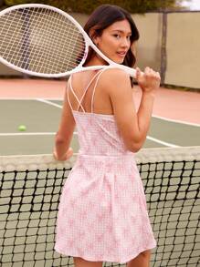 WESTFADE Váy xòe xếp ly mini skort dễ thương, dây đeo kép co giãn hiệu suất, trang phục thường ngày dễ thương cho mùa xuân hè - Hồng - Xem 5