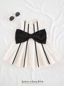 Cozy Pixies Vestido sin mangas con cuello redondo y lazo decorativo para bebé niña