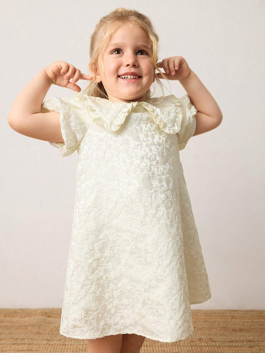 Maija Kids 宽松休闲灯笼袖彼得潘领连衣裙，适合年轻女孩 - 白色 - 查看 1