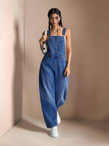 Easelle Peto vaquero informal desgastado y desteñido con pierna acampanada para mujer