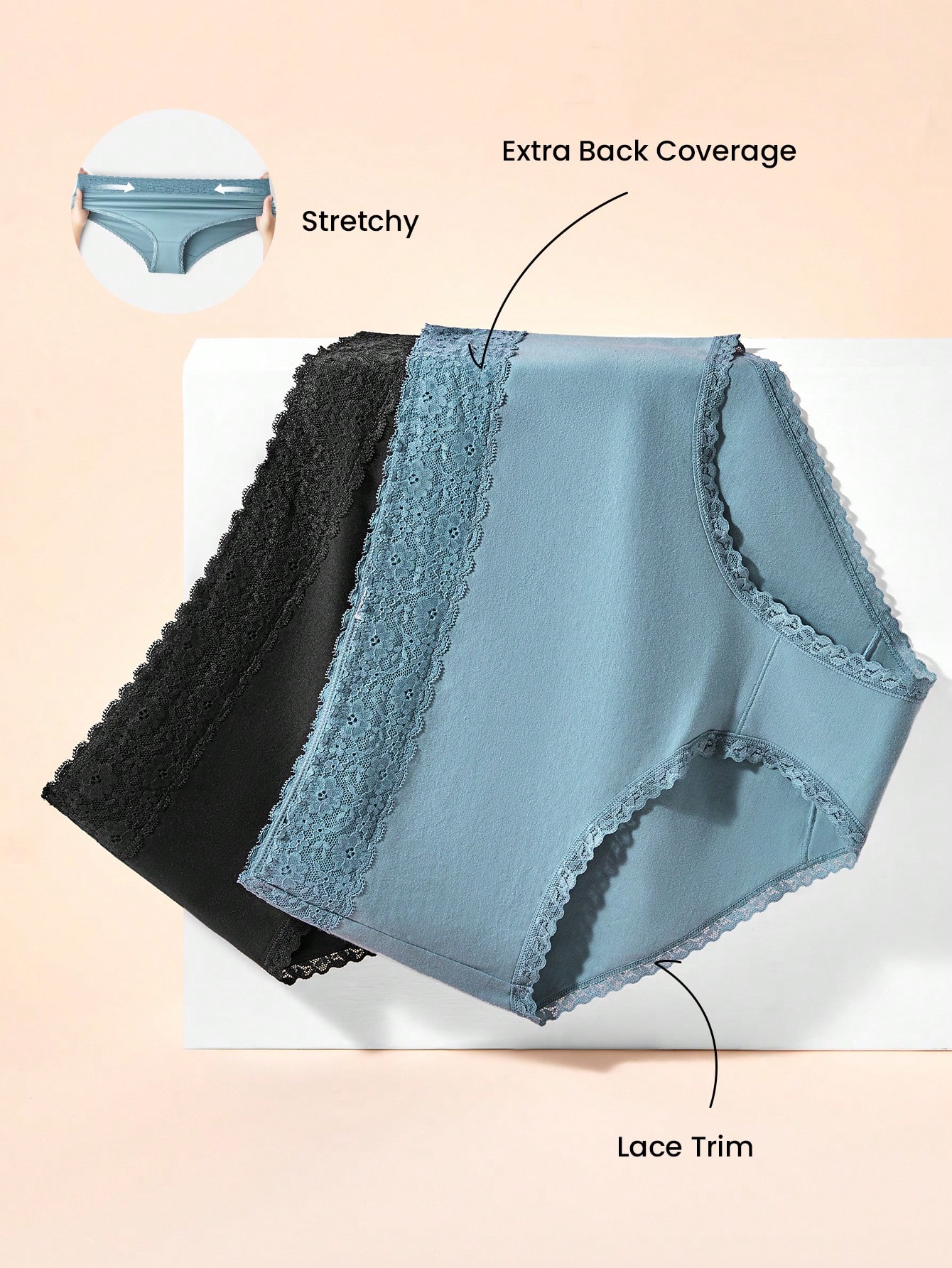2 paquets de sous-vêtements de base en coton aérien taille haute pour femmes, ensemble de culottes féminines
