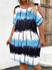 EMERY ROSE Plus Size Casual Colorblock Off Shoulder Loose Dress, Summer - Multicolor - View 1