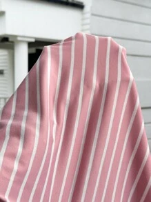 SHEIN EZwear Vestido camiseta maxi a rayas rosa de talla grande con aberturas laterales, vestido casual de manga corta para primavera/verano