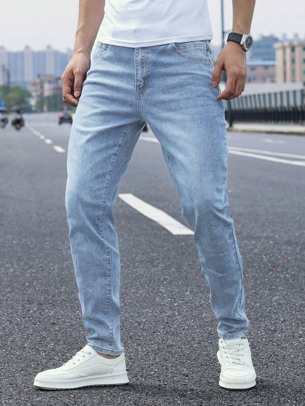 Manfinity Homme Vaqueros rectos casuales lavados con pierna entallada para hombre