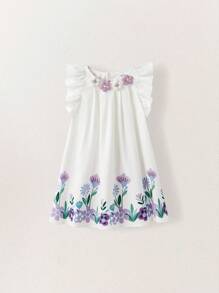SHEIN 小女孩彩色3D花领连衣裙 - 彩色 - 查看 7