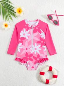 Baby Girl Ruffle Trim One-Piece Swimsuit - Multicolor - View 1