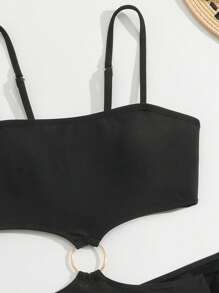 Tween Mädchen Badeanzug, Einfarbig, mit Ausschnitten, mit Cover-Up-Rock für den Strandurlaub