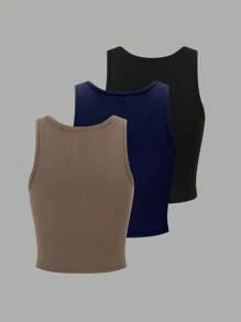 EMERY ROSE 3 chiếc áo ba lỗ dệt kim cổ tròn màu trơn cho nữ - Nhiều màu - Xem 2