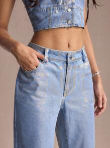 SHEIN EZwear Damen Lässig Washed metallic konische Jeans