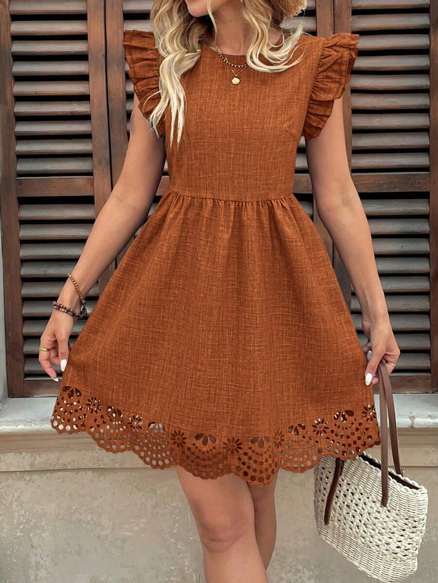 Breezaya Váy nghỉ mát màu trơn khoét sâu thời trang giản dị dành cho nữ - Màu nâu  Mocha - Xem 1